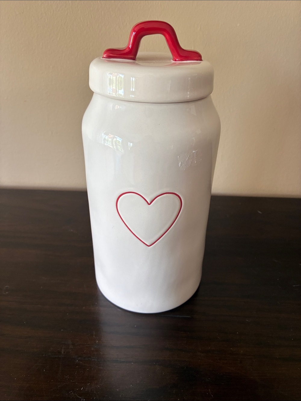 Rae Dunn White Ceramic Jar with Red Accent